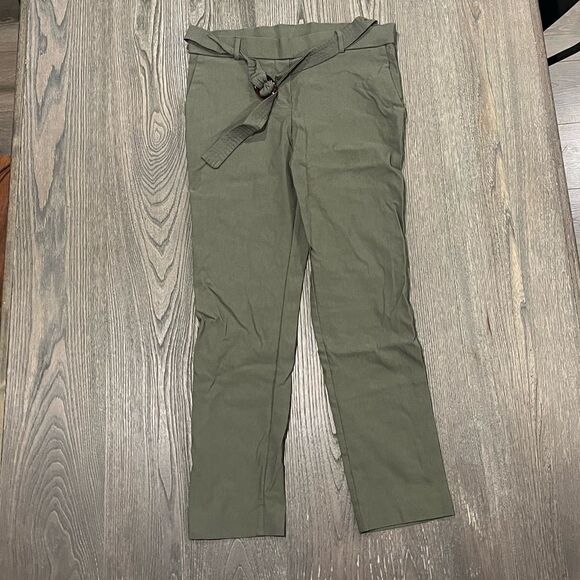 Jules & Leopold Pants - JL Jules & Leopold Paperbag Pants Tied Waist Straight Leg Olive Green Medium